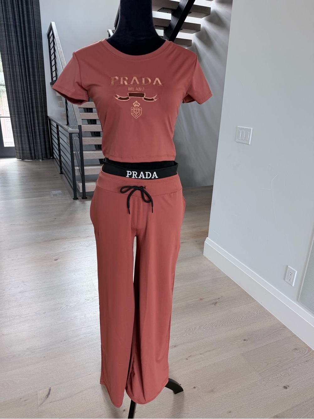 Dusty Rose Cropped Tee & Wide-Leg Pants Matching Two piece Set size S